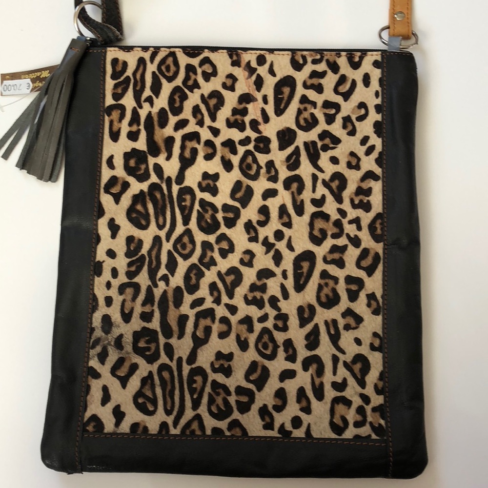 2-sided Italian leather bag. Leopard/color block